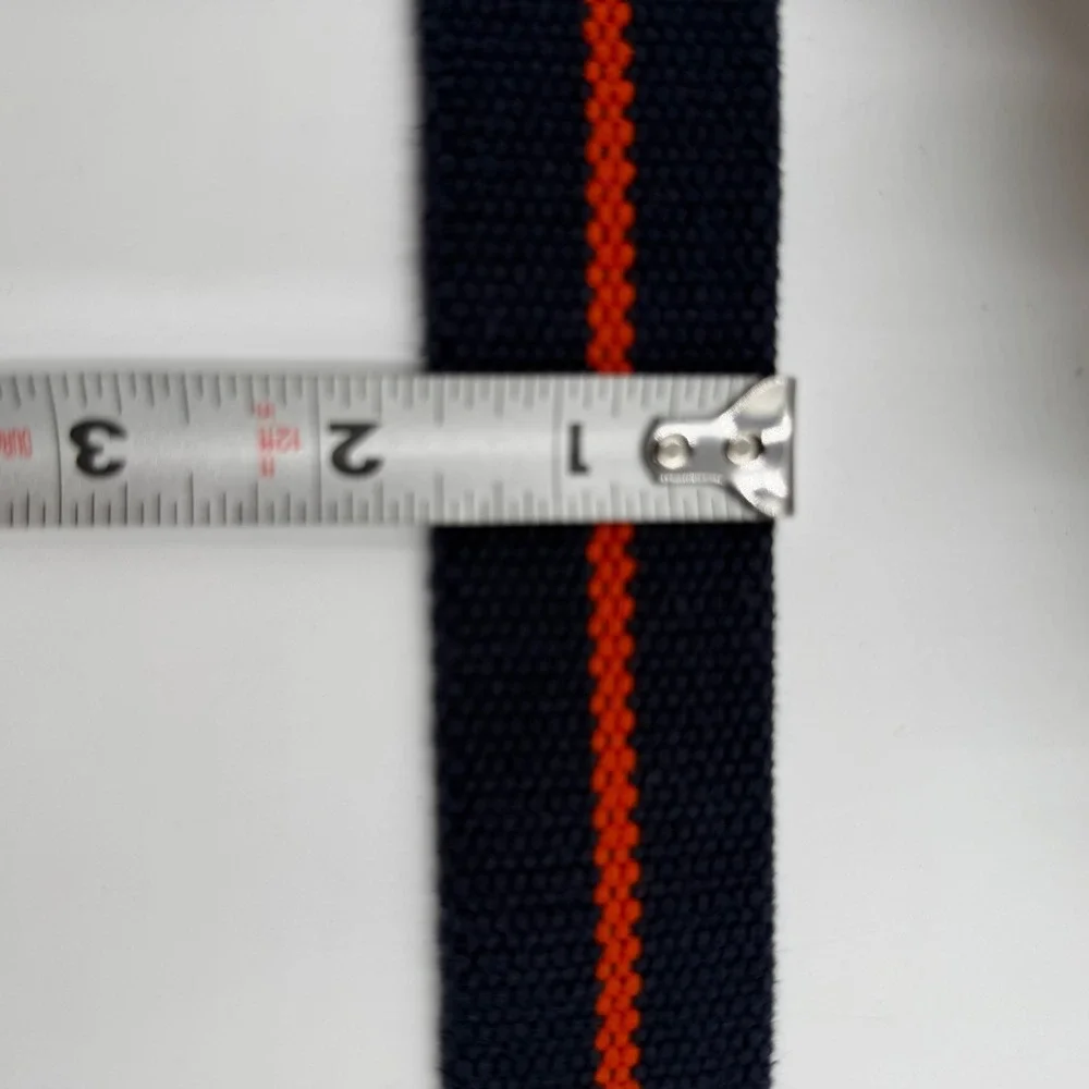 Navy Blue Orange Striped Woven Cotton D-Ring Belt Mens Canvas Webbing 40 Inch